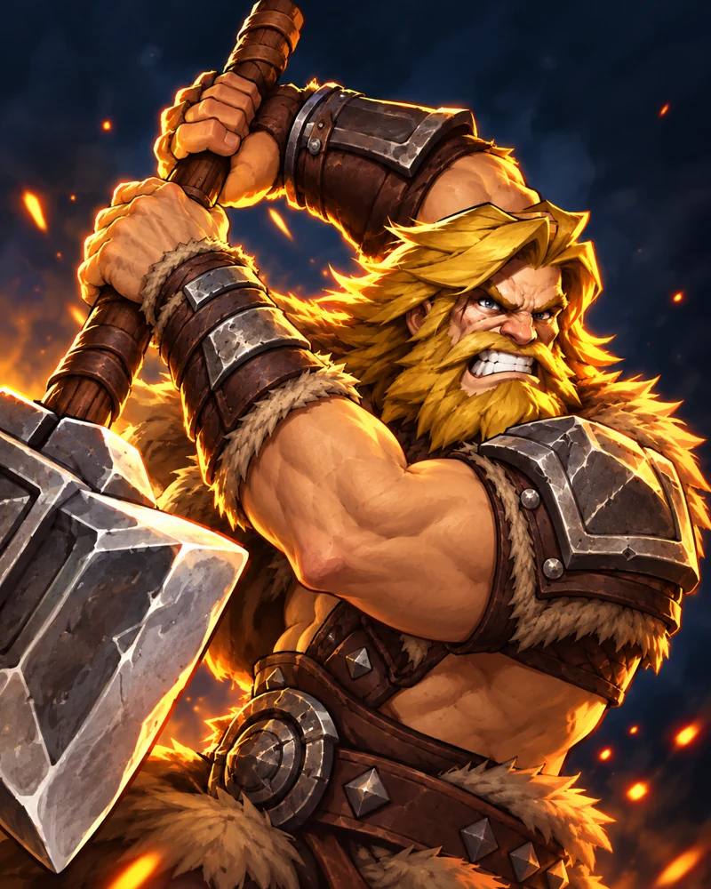 Berserker de barba loira empunhando um machado